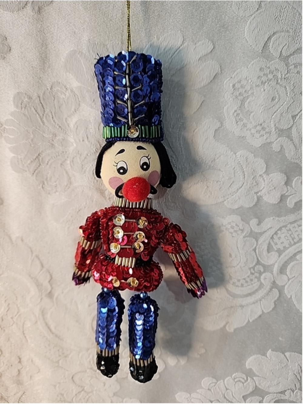Vintage Toy Soldier Christmas Ornament Sequins,Beads, EUC